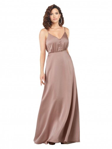 Shop Subtle V-Neckline Formal Silky Satin Bridesmaid Dress with Front Button Detail Montreal