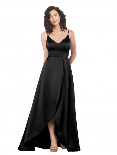 Shop High Low V-Neckline Formal Silky Satin Tulip Bridesmaid Dress / Prom Dress with Wrap Skirt Montreal