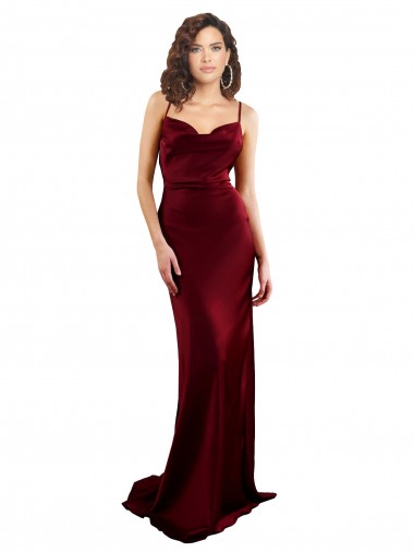 Shop Cowl Neck Long Criss Cross Open Back Formal Silky Satin Bridesmaid Dress / Prom Dress Montreal