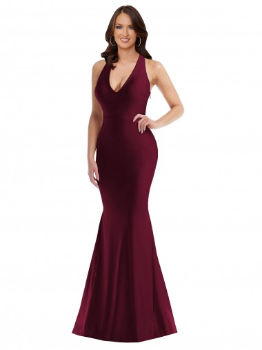Shop Plunge Neckline Cutout Low Back Formal Silky Satin Mermaid Bridesmaid Dress / Prom Dress Montreal