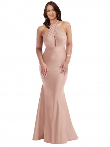 Shop Criss Cross Halter Open Back Formal Silky Satin Mermaid Bridesmaid Dress / Prom Dress Montreal
