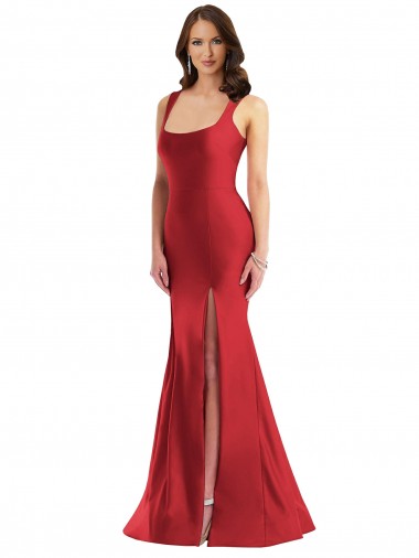 Shop Square Neck Formal Silky Satin Mermaid Bridesmaid Dress / Prom Dress with Side Slit Montreal