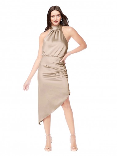 Shop Silky Satin High Low Midi Cocktail Length Bridesmaid Dress / Prom Dress with Asymmetric Skirt Montreal