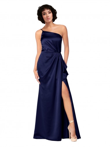 Shop One Shoulder Formal Silky Satin Bridesmaid Dress / Prom Dress with Skirt Slit Montreal