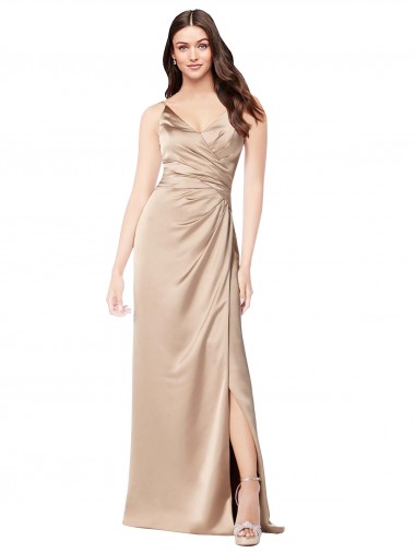 Shop Formal Silky Satin Bridesmaid Dress / Prom Dress with Draped Surplice Bodice Montreal