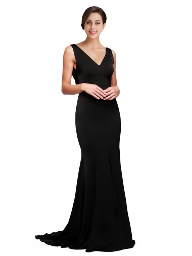 Shop V-Neck Full Length Formal Silky Satin Bridesmaid Dress / Prom Dress with Soft Cowl Neck and Sweep Train Montreal
