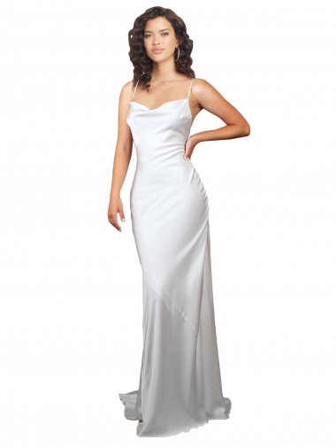 Shop Simple Sweep Train Low Back Tie Cowl Neck Long Silky Satin Beach Wedding Dress Montreal
