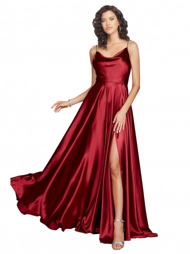 Shop Cowl Neckline Long Formal Silky Satin Bridesmaid Dress / Prom Dress with Spaghetti Straps Montreal