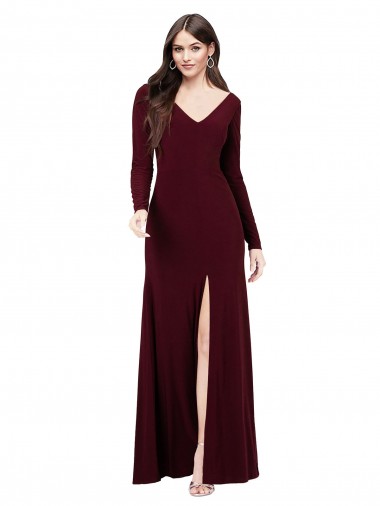 Shop Long Sleeves Spandex Bridesmaid Gown with Front Slit Montreal