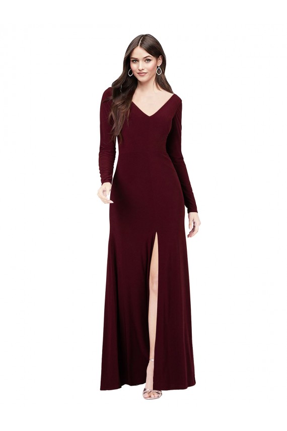 Long Sleeves Spandex Bridesmaid Gown with Front Slit
