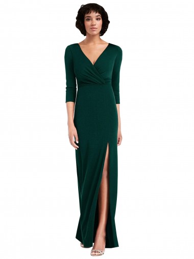 Shop Floor Length 3/4 Sleeves V-Back Draped Wrap Formal Maxi Spandex Bridesmaid Dress / Prom Dress Montreal