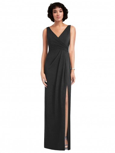 Shop Draped Wrap Formal Maxi Spandex Bridesmaid Dress / Prom Dress with Front Slit Montreal