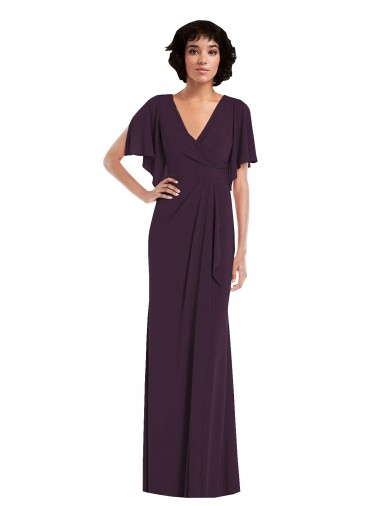 Shop Faux Wrap Split Sleeves Formal Maxi Spandex Bridesmaid Dress / Prom Dress with Cascade Skirt Montreal