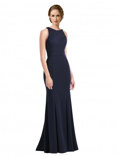 Shop High Neck Sheath Long Crepe Bridesmaid Dress / Prom Dress Montreal