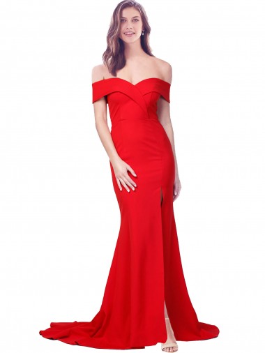 Shop Criss Cross Full Length Long Formal Crepe Bridesmaid Dress / Prom Dress with Side Split Montreal