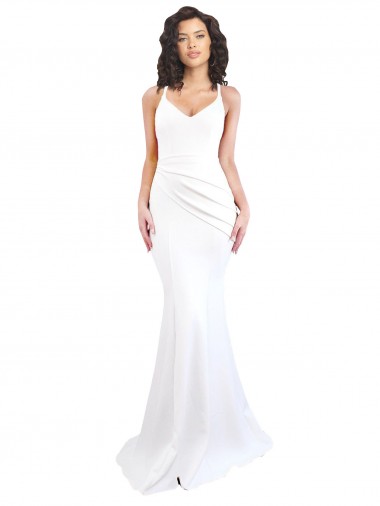 Shop Fishtail Shape Spaghetti Straps Open Back Formal Crepe Bridesmaid Dress / Prom Dress with Ruffles Montreal