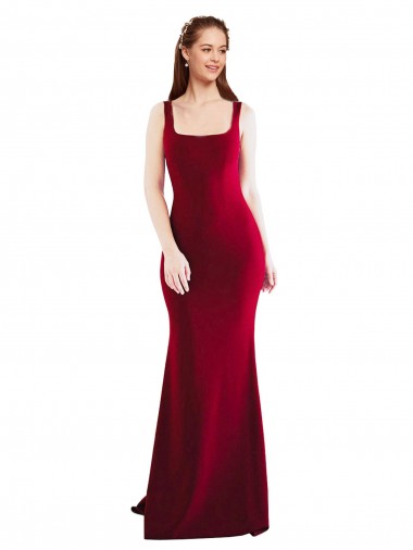 Shop Square Neckline and Backline Fitted Formal Crepe Bridesmaid Dress / Prom Dress Montreal