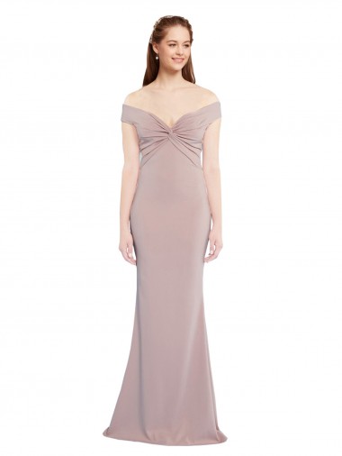 Shop Knotted Off the Shoulder Formal Crepe Bridesmaid Dress / Prom Dress with Cut-Out Back Montreal