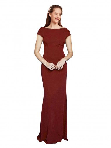 Shop Cap Sleelves Mermaid Formal Crepe Bridesmaid Dress / Prom Dress Keyhole Back Montreal