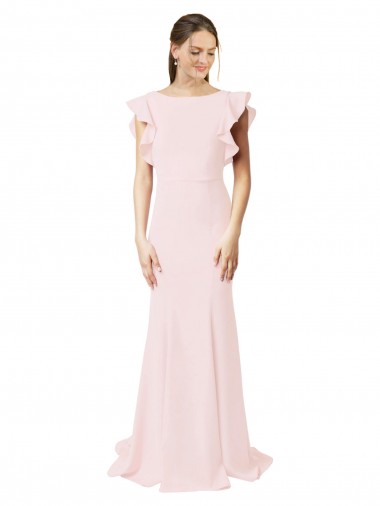 Shop Low V-Back Long Mermaid Crepe Bridesmaid Dress / Prom Dress with Ruffled Sleeves Montreal