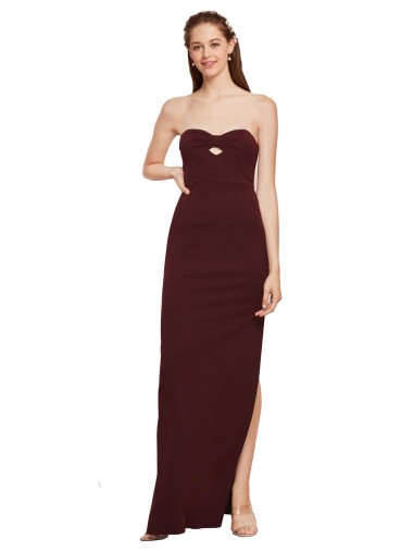 Shop Twisted Strapless Keyhole Long Formal Crepe Bridesmaid Dress / Prom Dress with Slit Montreal