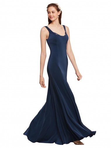 Shop Fit and Flare Long Formal Crepe Bridesmaid Dress / Prom Dress with Round Neck Montreal