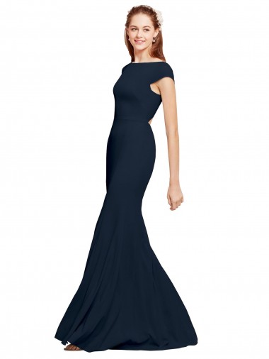 Shop Fit and Flare Long Formal Crepe Bridesmaid Dress / Prom Dress with Tie Open Back Montreal