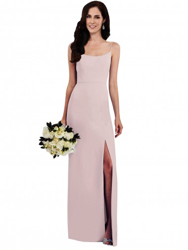 Shop Spaghetti Strap V Back Formal Crepe Bridesmaid Dress / Prom Dress with Front Slit Montreal
