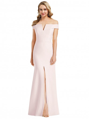 Shop Off the Shoulder Notch Trumpet Formal Crepe Bridesmaid Dress / Prom Dress with Front Slit Montreal