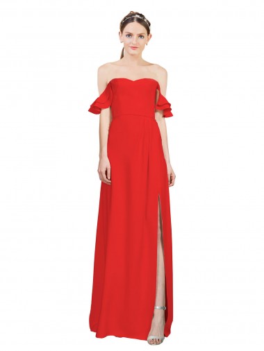 Shop Double Ruffle Flounce Sleeves Formal Crepe Bridesmaid Dress / Prom Dress with Slit Montreal