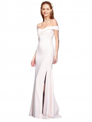 Shop Criss Cross Off the Shoulder Formal Crepe Bridesmaid Dress / Prom Dress with Side Slit Montreal