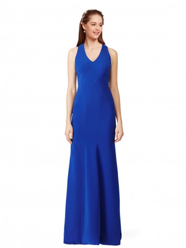 Shop Halter V-Neck Long A-Line Formal Crepe Bridesmaid Dress / Prom Dress Montreal