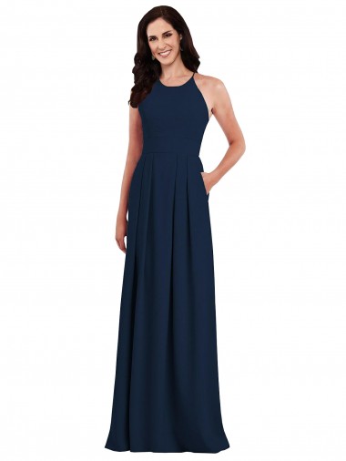 Shop Criss Cross Back Crepe Halter Bridesmaid Dress with Pockets Montreal