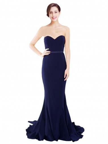 Shop Strapless Sweetheart Neckline Crepe Bridesmaid Dress / Prom Dress with Satin Waistband Montreal