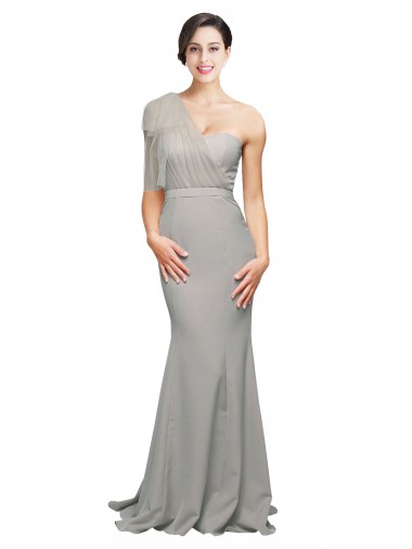 Shop Long Sweep Train Sweetheart Formal Crepe Bridesmaid Dress / Prom Dress with Tulle One Shoulder Montreal