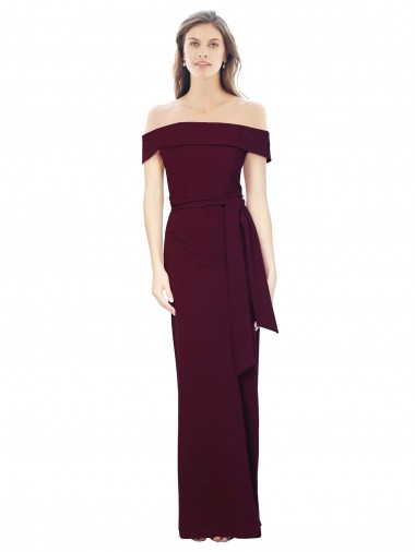 Shop Off the Shoulder Long Formal Crepe Bridesmaid Dress / Prom Dress with Waist Tie Montreal