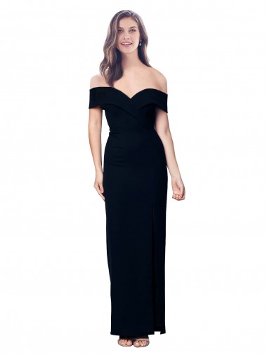 Shop Off the Shoulder Long Full Length Formal Crepe Bridesmaid Dress / Prom Dress with Side Split Montreal