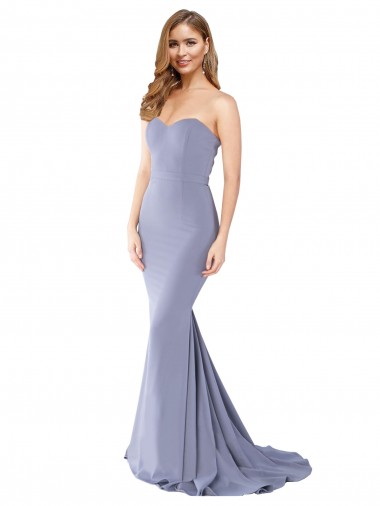 Shop Long Strapless Sweetheart Sweep Train Formal Crepe Bridesmaid Dress / Prom Dress with Low Back Montreal