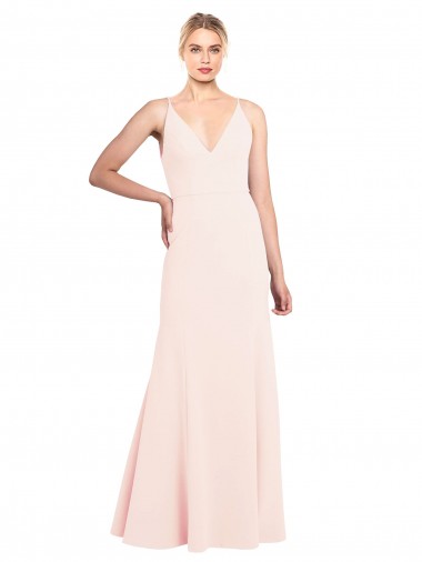 Shop Slim A-Line V-Neck Long Stretch Formal Crepe Bridesmaid Dress / Prom Dress with V-Back Montreal