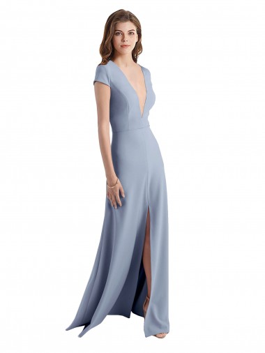 Shop Plunging V-Neck Cap Sleeves Stretch Crepe Bridesmaid Dress / Prom Dress with Front Slit Montreal