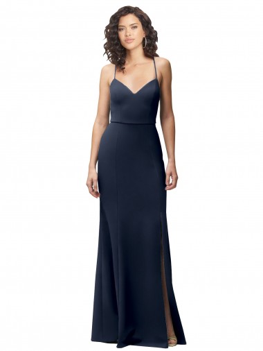 Shop Sweetheart Fit and Flare Stretch Formal Crepe Bridesmaid Dress / Prom Dress with Side Slit and Strappy Back Montreal