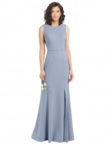 Shop Boat Neckline and Sleek Fit and Flare Crepe Bridesmaid Dress with Keyhole Back Montreal