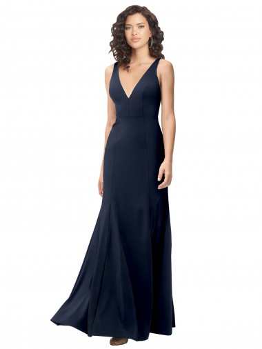 Shop Classic V-Neck Long Stretch Formal Crepe Bridesmaid Dress / Prom Dress with V-Back Montreal