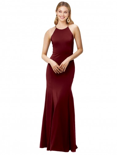 Shop Fit and Flare Halter Neckline Stretch Formal Crepe Bridesmaid Dress / Prom Dress with Strappy Back Montreal