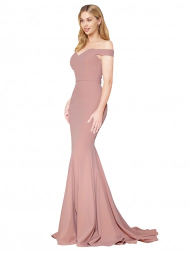 Shop Off the Shoulder Sweetheart Long Sweep Train Formal Crepe Bridesmaid Dress / Prom Dress Montreal