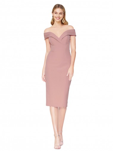 Shop Cocktail Knee Length Off the Shoulder Sweetheart Formal Crepe Bridesmaid Dress / Prom Dress Montreal