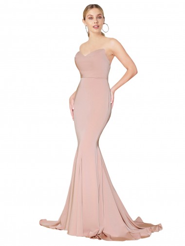 Shop Sweep Train Sweetheart Long Mermaid Formal Crepe Bridesmaid Dress / Prom Dress Low Back Montreal
