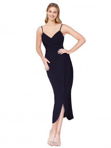 Shop High Neck Spaghetti Straps Formal Crepe Short Cocktail Wrap Bridesmaid Dress / Prom Dress Montreal