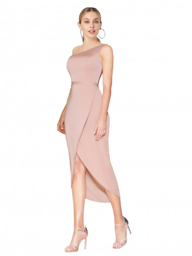 Shop Knee Length One Shoulder Formal Crepe Short Wrap Bridesmaid Dress / Prom Dress Montreal