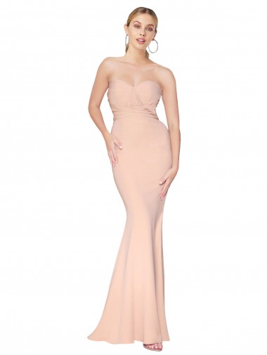 Shop Sweetheart Shirred Neck Long Floor Length Formal Crepe Bridesmaid Dress / Prom Dress Montreal